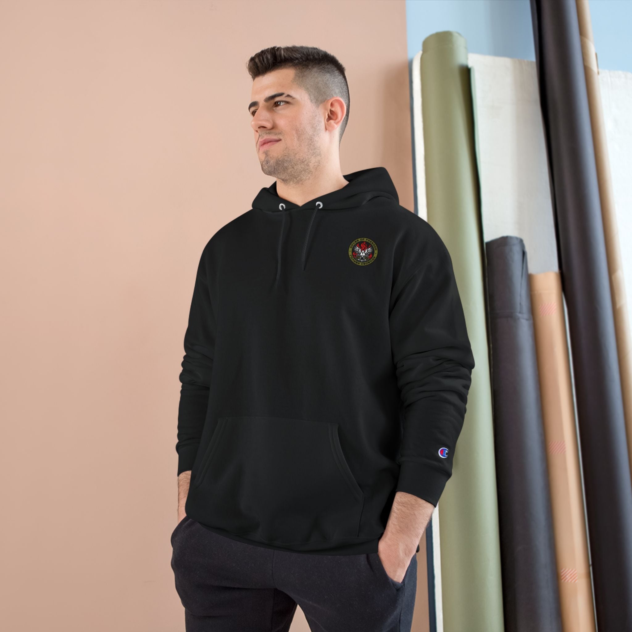 Champion x Doves Of Freedom Hoodie, Warm, Cozy, Black