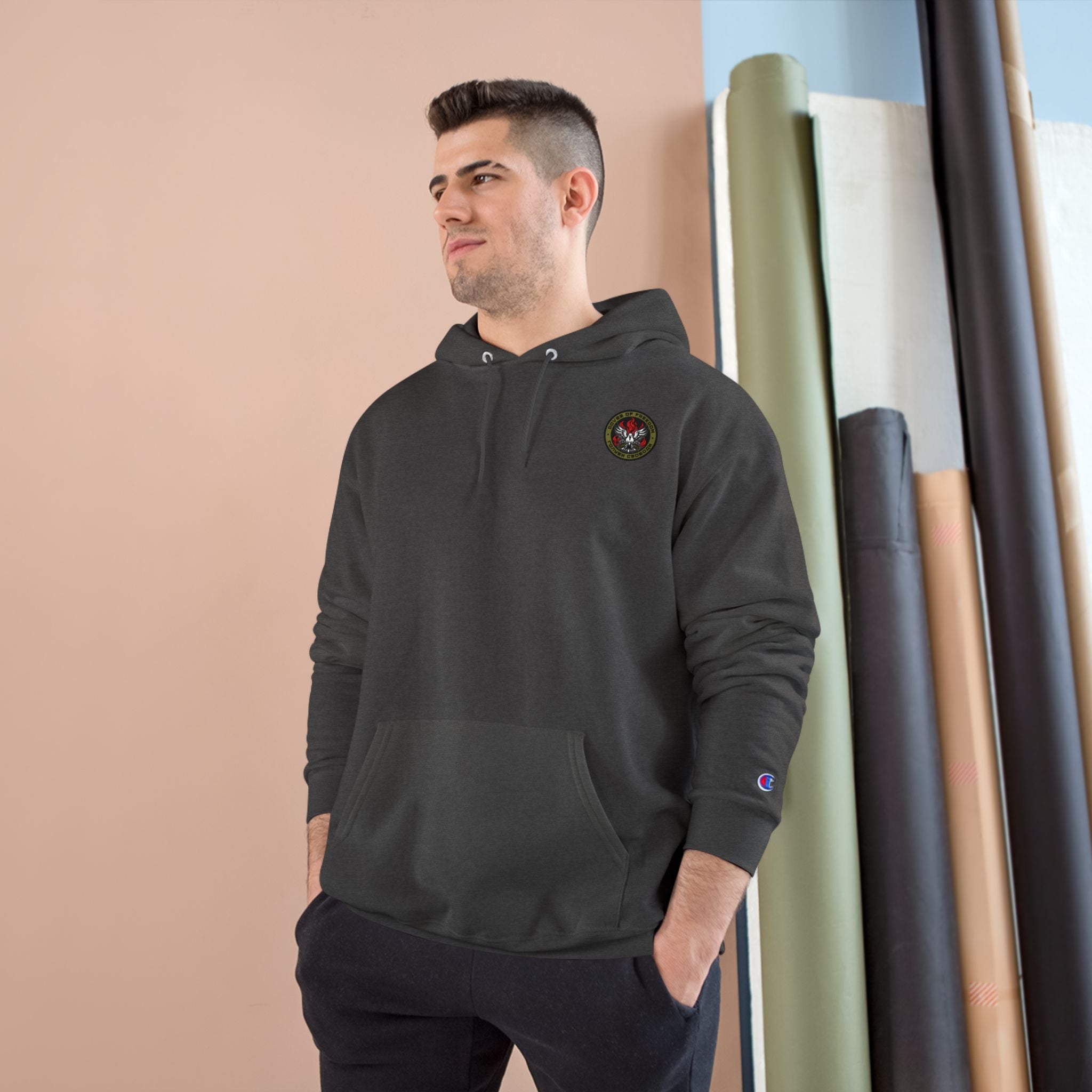 Champion x Doves Of Freedom Hoodie, Warm, Cozy, Graphite Grey