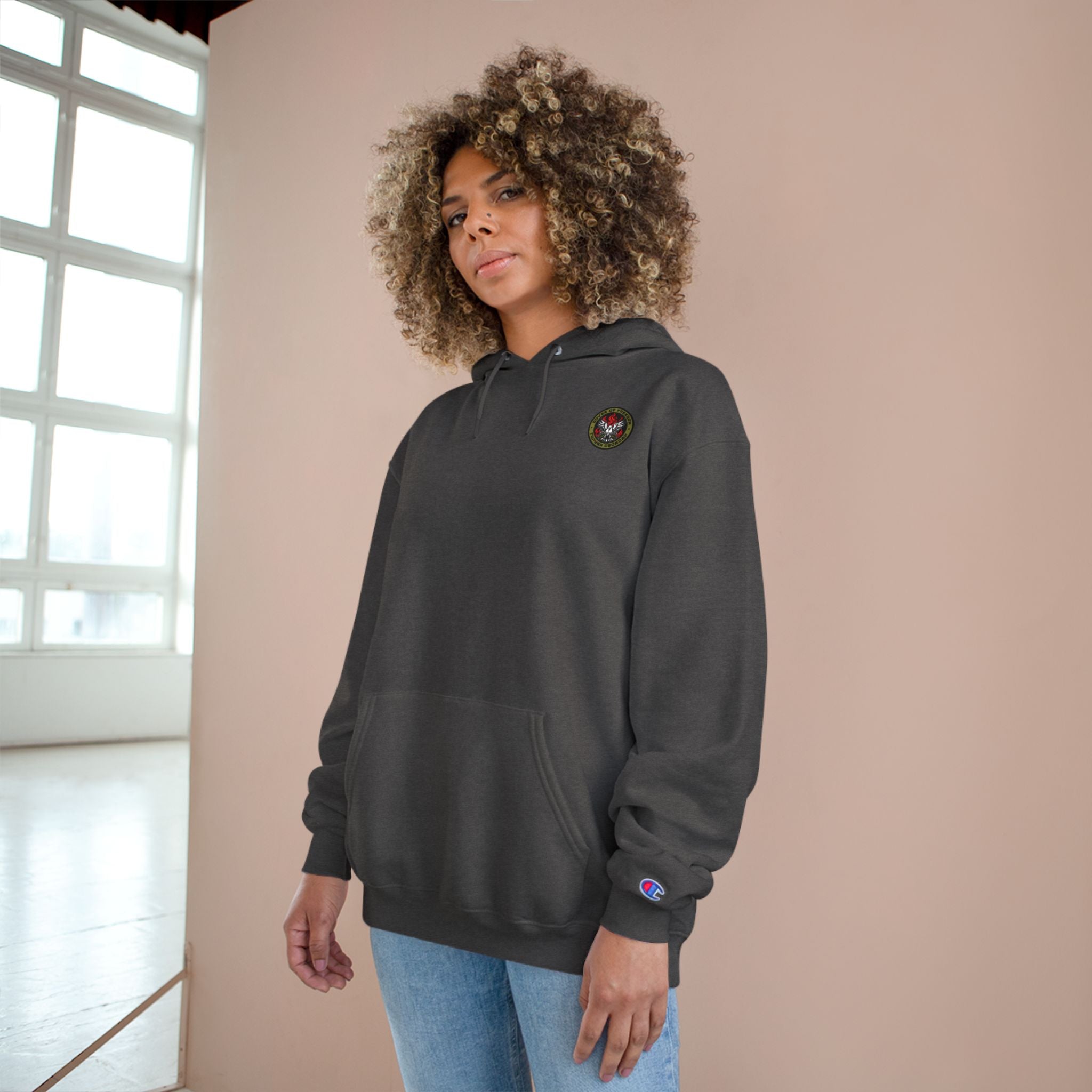 Champion x Doves Of Freedom Hoodie, Warm, Cozy, Graphite Grey