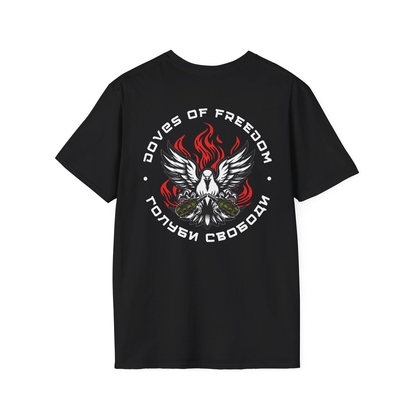 Unisex Tee ''Doves Of Freedom'' DoF Logo text: White