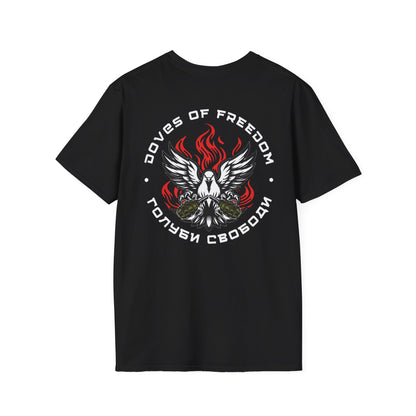 Unisex Tee ''Doves Of Freedom'' DoF Logo text: White