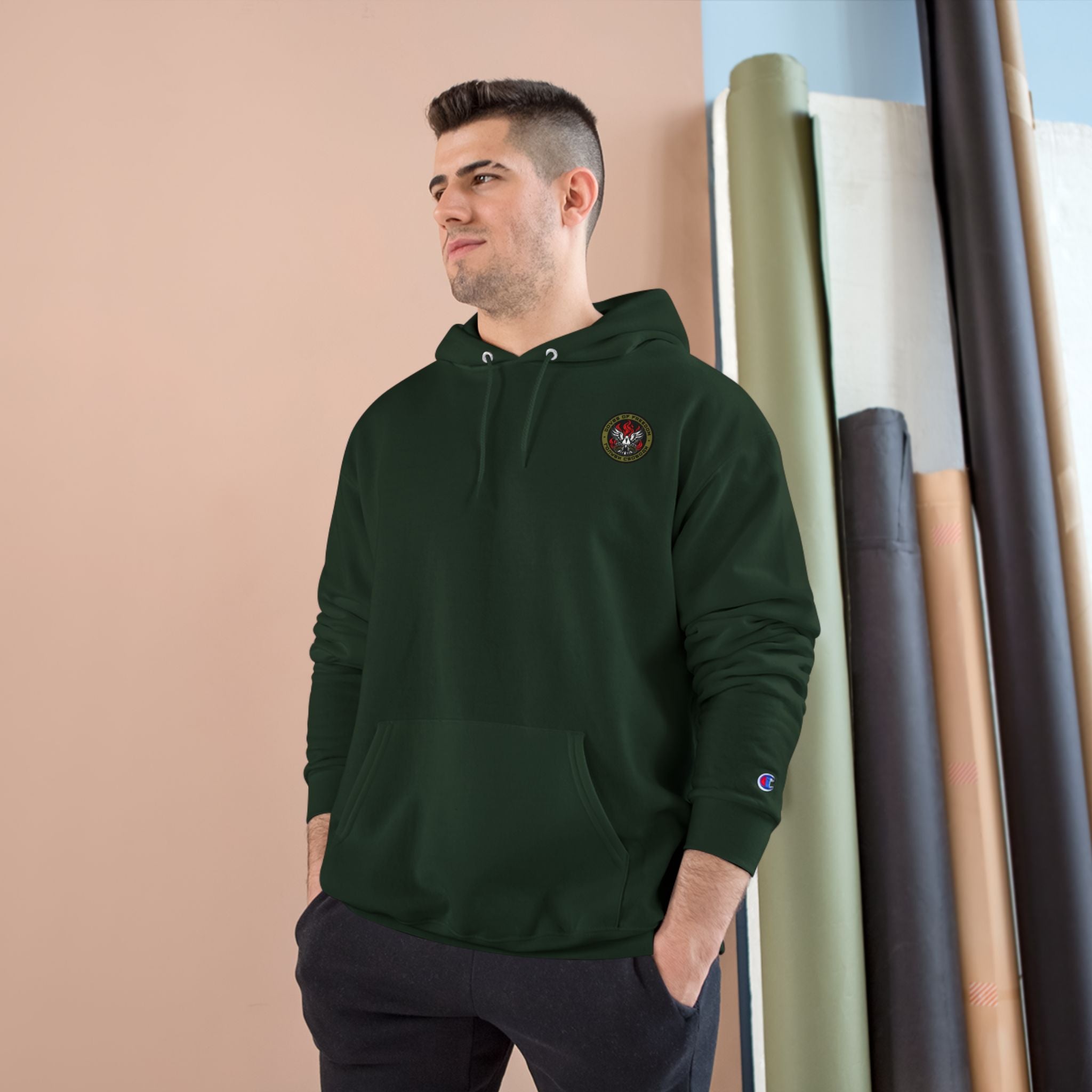 Champion x Doves Of Freedom Hoodie, Warm, Cozy, Dark Green