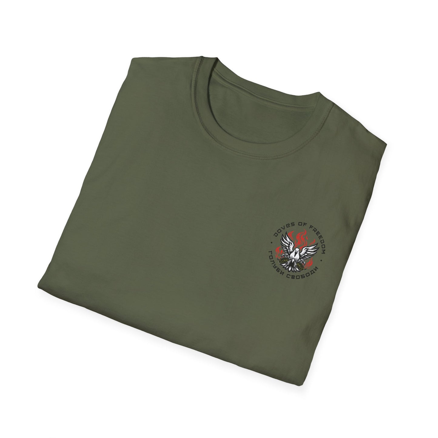 Unisex Tee ''Doves Of Freedom'' DoF Logo Text: Black