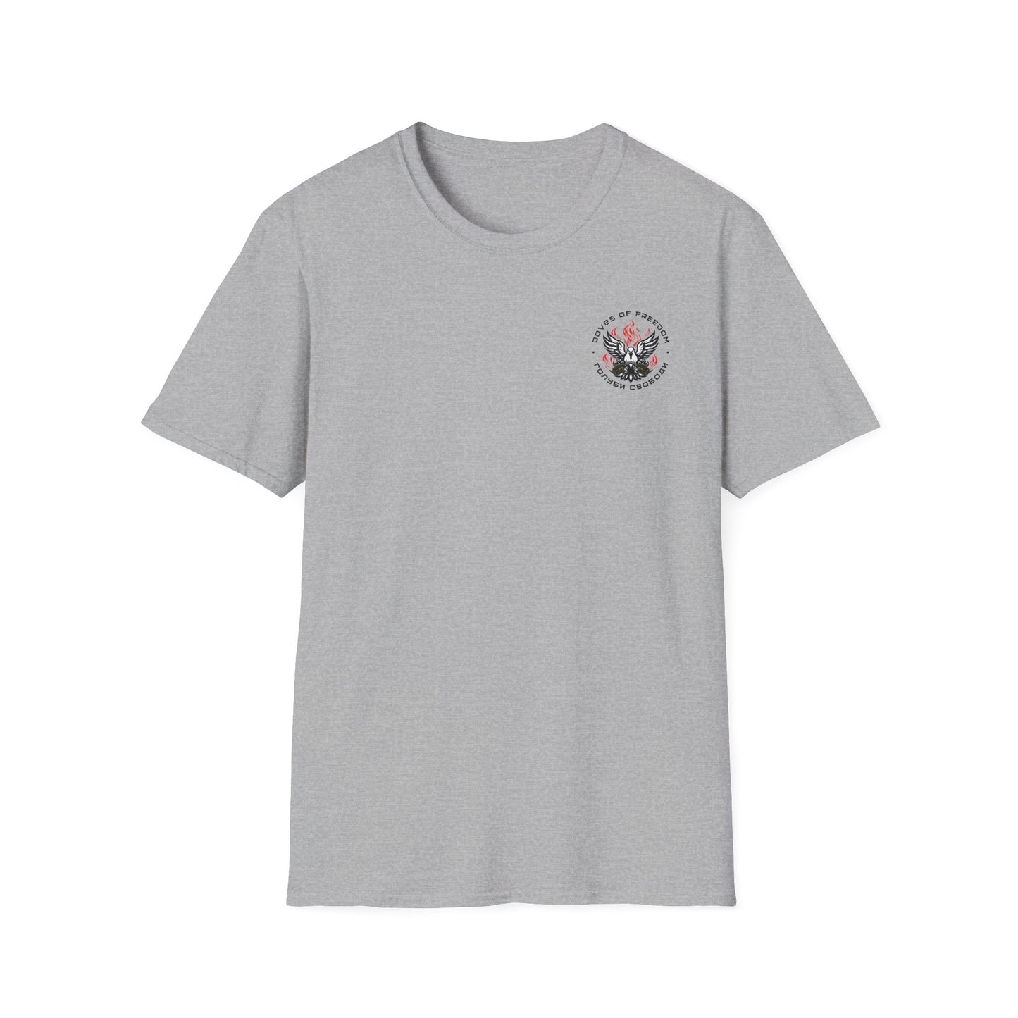 Unisex Tee ''Doves Of Freedom'' DoF Logo Text: Black
