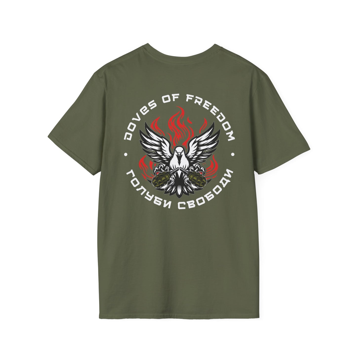 Unisex Tee ''Doves Of Freedom'' DoF Logo text: White