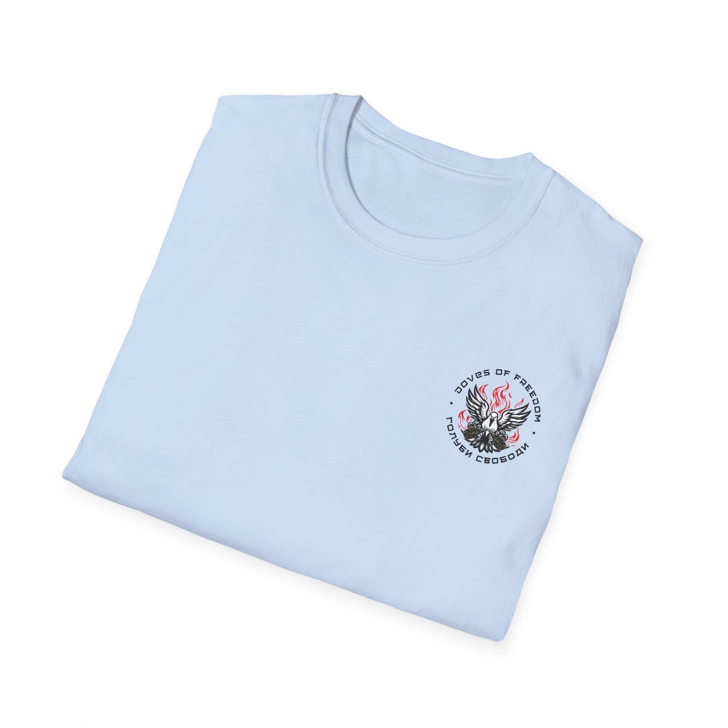 Unisex Tee ''Doves Of Freedom'' DoF Logo Text: Black