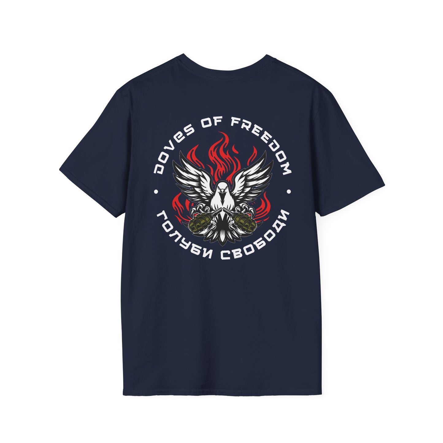 Unisex Tee ''Doves Of Freedom'' DoF Logo text: White