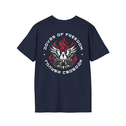 Unisex Tee ''Doves Of Freedom'' DoF Logo text: White