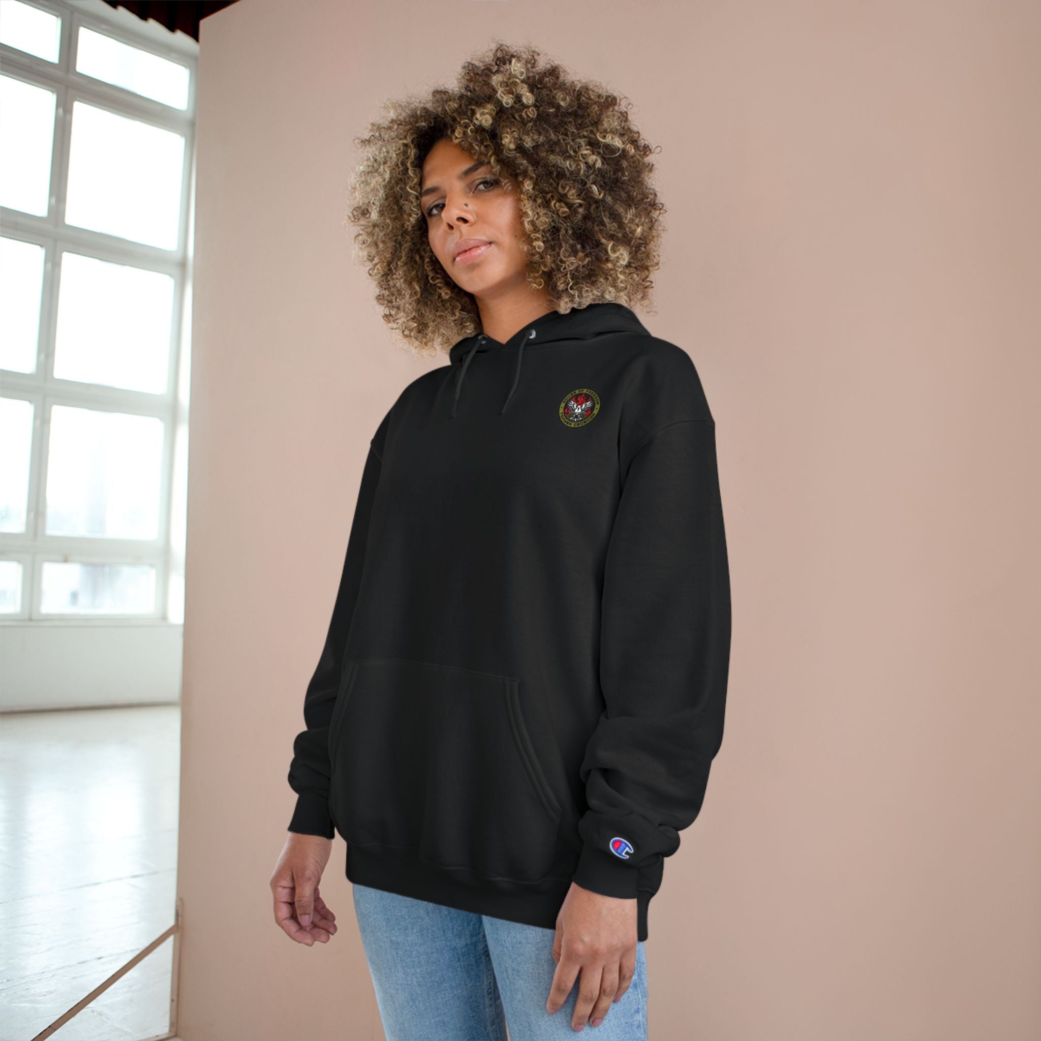 Champion x Doves Of Freedom Hoodie, Warm, Cozy, Black