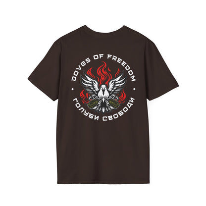 Unisex Tee ''Doves Of Freedom'' DoF Logo text: White