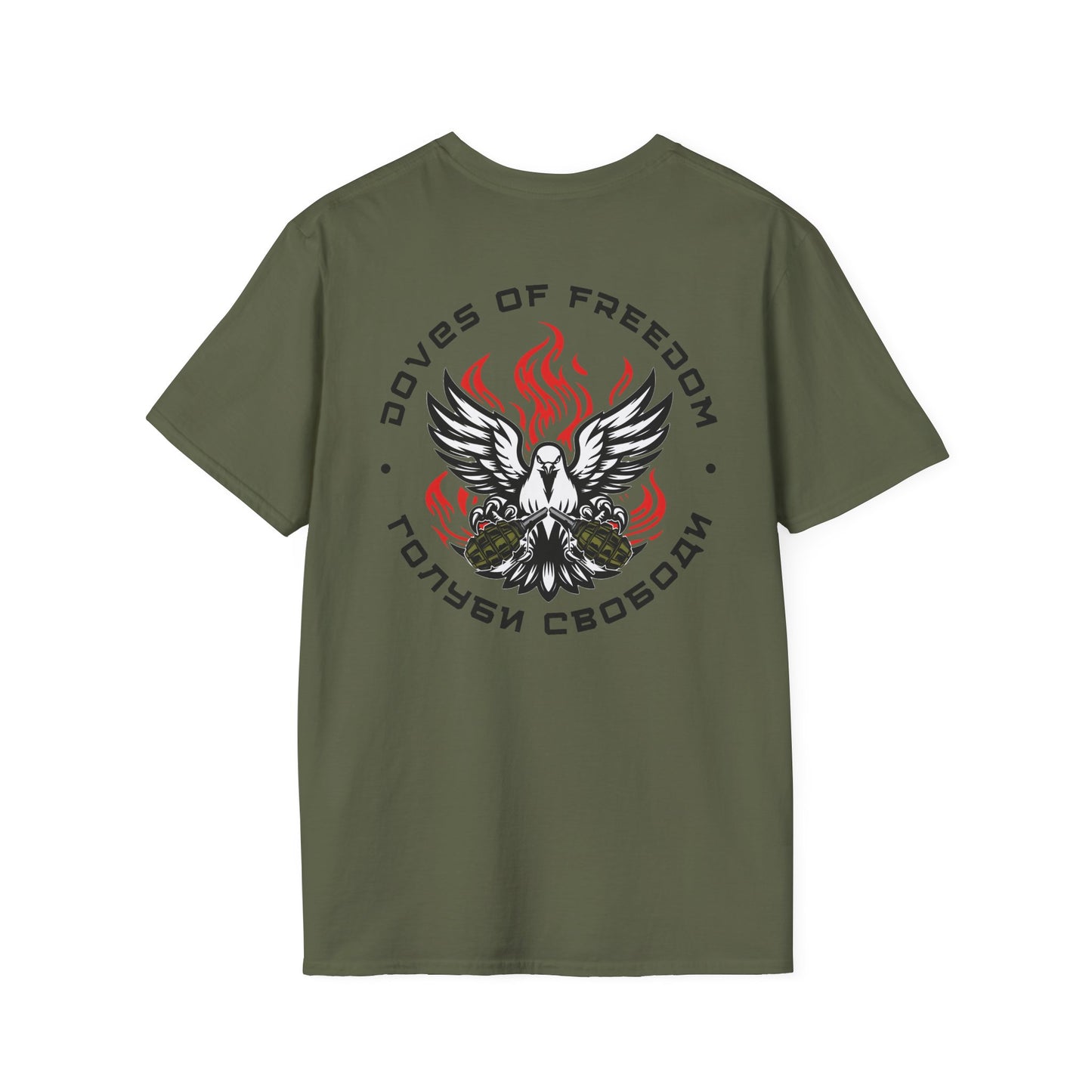 Unisex Tee ''Doves Of Freedom'' DoF Logo Text: Black