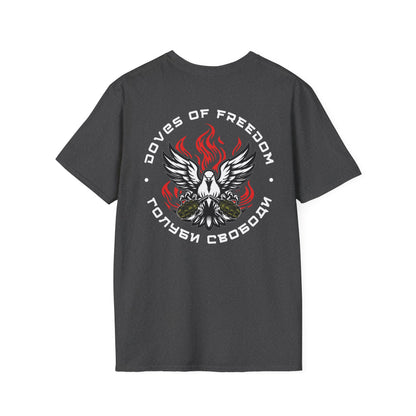 Unisex Tee ''Doves Of Freedom'' DoF Logo text: White