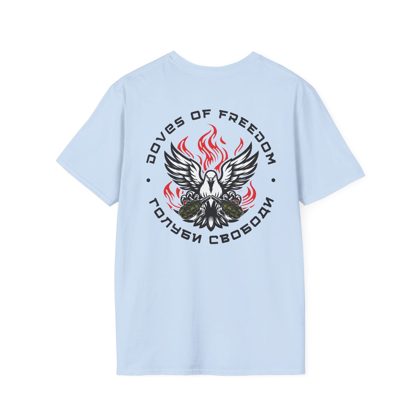Unisex Tee ''Doves Of Freedom'' DoF Logo Text: Black